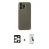 MARSİLYAN™- iPhone 15 Pro Max Kılıf Atlas Minimal Prime - Şeffaf Pasifik Cam Ekran Koruyucu + Gümüş PVD Metal Kamera Lens