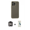 MARSİLYAN™- iPhone 15 Pro Max Kılıf Atlas Minimal Prime - Şeffaf Pasifik Cam Ekran Koruyucu + Turuncu PVD Metal Kamera Lens