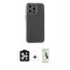 MARSİLYAN™- iPhone 15 Pro Max Kılıf Atlas Minimal Prime - Şeffaf Pasifik Cam Ekran Koruyucu + Turuncu PVD Metal Kamera Lens