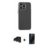 MARSİLYAN™- iPhone 15 Pro Max Kılıf Atlas Minimal Prime - Siyah 3D Antistatik Hayalet Cam Ekran Koruyucu + Raze Metal Kamera Lens - TMGI