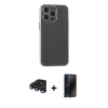 MARSİLYAN™- iPhone 15 Pro Max Kılıf Atlas Minimal Prime - Siyah 3D Antistatik Hayalet Cam Ekran Koruyucu + Raze Metal Kamera Lens - LT