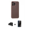 MARSİLYAN™- iPhone 15 Pro Max Kılıf Atlas Minimal Prime - Siyah 3D Antistatik Hayalet Cam Ekran Koruyucu + Raze Metal Kamera Lens - TMGI