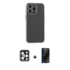 MARSİLYAN™- iPhone 15 Pro Max Kılıf Atlas Minimal Prime - Siyah 3D Antistatik Hayalet Cam Ekran Koruyucu + PVD Metal Kamera Lens - LT