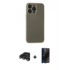 MARSİLYAN™- iPhone 15 Pro Max Kılıf Atlas Minimal Prime - Siyah 3D Antistatik Hayalet Cam Ekran Koruyucu + Raze Metal Kamera Lens - TMGI