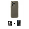MARSİLYAN™- iPhone 15 Pro Max Kılıf Atlas Minimal Prime - Siyah 3D Antistatik Hayalet Cam Ekran Koruyucu + PVD Metal Kamera Lens - TU