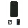 MARSİLYAN™- iPhone 15 Pro Max Kılıf Atlas Minimal Prime - Siyah 3D Antistatik Hayalet Cam Ekran Koruyucu + PVD Metal Kamera Lens - LT