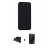 MARSİLYAN™- iPhone 15 Pro Max Kılıf Atlas Minimal Prime - Siyah 3D Antistatik Hayalet Cam Ekran Koruyucu + Raze Metal Kamera Lens - TMGI