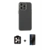 MARSİLYAN™- iPhone 15 Pro Max Kılıf Atlas Minimal Prime - Siyah 3D Antistatik Hayalet Cam Ekran Koruyucu + PVD Metal Kamera Lens - TU
