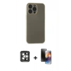 MARSİLYAN™- iPhone 15 Pro Max Kılıf Atlas Minimal Prime - Siyah 3D Antistatik Mat Seramik Nano Ekran Koruyucu + PVD Metal Kamera Lens - GI