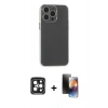 MARSİLYAN™- iPhone 15 Pro Max Kılıf Atlas Minimal Prime - Siyah 3D Antistatik Mat Seramik Nano Ekran Koruyucu + PVD Metal Kamera Lens - SH