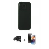 MARSİLYAN™- iPhone 15 Pro Max Kılıf Atlas Minimal Prime - Siyah 3D Antistatik Mat Seramik Nano Ekran Koruyucu + Gümüş Raze Metal Kamera Lens