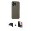 MARSİLYAN™- iPhone 15 Pro Max Kılıf Atlas Minimal Prime - Siyah 3D Antistatik Mat Seramik Nano Ekran Koruyucu + Gümüş Raze Metal Kamera Lens