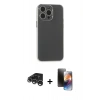 MARSİLYAN™- iPhone 15 Pro Max Kılıf Atlas Minimal Prime - Siyah 3D Antistatik Mat Seramik Nano Ekran Koruyucu + Gümüş Raze Metal Kamera Lens