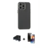 MARSİLYAN™- iPhone 15 Pro Max Kılıf Atlas Minimal Prime - Siyah 3D Antistatik Mat Seramik Nano Ekran Koruyucu + Lacivert Raze Metal Kamera Lens