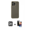 MARSİLYAN™- iPhone 15 Pro Max Kılıf Atlas Minimal Prime - Siyah 3D Antistatik Mat Seramik Nano Ekran Koruyucu + PVD Metal Kamera Lens - SH