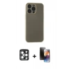MARSİLYAN™- iPhone 15 Pro Max Kılıf Atlas Minimal Prime - Siyah 3D Antistatik Mat Seramik Nano Ekran Koruyucu + PVD Metal Kamera Lens - LT