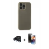 MARSİLYAN™- iPhone 15 Pro Max Kılıf Atlas Minimal Prime - Siyah 3D Antistatik Mat Seramik Nano Ekran Koruyucu + Lacivert Raze Metal Kamera Lens