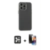 MARSİLYAN™- iPhone 15 Pro Max Kılıf Atlas Minimal Prime - Siyah 3D Antistatik Mat Seramik Nano Ekran Koruyucu + PVD Metal Kamera Lens - GI
