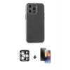 MARSİLYAN™- iPhone 15 Pro Max Kılıf Atlas Minimal Prime - Siyah 3D Antistatik Mat Seramik Nano Ekran Koruyucu + PVD Metal Kamera Lens - GS