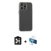 MARSİLYAN™- iPhone 15 Pro Max Kılıf Atlas Minimal Prime - Siyah 3D Antistatik Seramik Nano Ekran Koruyucu + PVD Metal Kamera Lens - TU