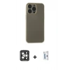 MARSİLYAN™- iPhone 15 Pro Max Kılıf Atlas Minimal Prime - Siyah Bilvis 0.18mm Plus Cam Ekran Koruyucu + PVD Metal Kamera Lens - GI