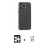 MARSİLYAN™- iPhone 15 Pro Max Kılıf Atlas Minimal Prime - Siyah Bilvis 0.18mm Plus Cam Ekran Koruyucu + PVD Metal Kamera Lens - GS