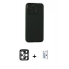 MARSİLYAN™- iPhone 15 Pro Max Kılıf Atlas Minimal Prime - Siyah Bilvis 0.18mm Plus Cam Ekran Koruyucu + Lacivert PVD Metal Kamera Lens