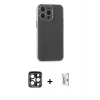 MARSİLYAN™- iPhone 15 Pro Max Kılıf Atlas Minimal Prime - Siyah Bilvis 0.18mm Plus Cam Ekran Koruyucu + Lacivert PVD Metal Kamera Lens