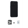 MARSİLYAN™- iPhone 15 Pro Max Kılıf Atlas Minimal Prime - Siyah Bilvis 0.18mm Plus Cam Ekran Koruyucu + Lacivert PVD Metal Kamera Lens