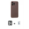 MARSİLYAN™- iPhone 15 Pro Max Kılıf Atlas Minimal Prime - Siyah Bilvis 0.18mm Plus Cam Ekran Koruyucu + Lacivert PVD Metal Kamera Lens