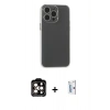 MARSİLYAN™- iPhone 15 Pro Max Kılıf Atlas Minimal Prime - Siyah Bilvis 0.18mm Plus Cam Ekran Koruyucu + PVD Metal Kamera Lens - TU