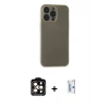 MARSİLYAN™- iPhone 15 Pro Max Kılıf Atlas Minimal Prime - Siyah Bilvis 0.18mm Plus Cam Ekran Koruyucu + PVD Metal Kamera Lens - TU
