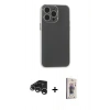 MARSİLYAN™- iPhone 15 Pro Max Kılıf Atlas Minimal Prime - Siyah Bilvis 3D Cam Ekran Koruyucu + Raze Metal Kamera Lens - GS