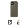 MARSİLYAN™- iPhone 15 Pro Max Kılıf Atlas Minimal Prime - Siyah Bilvis 3D Mat Cam Ekran Koruyucu + PVD Metal Kamera Lens - GS