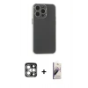 MARSİLYAN™- iPhone 15 Pro Max Kılıf Atlas Minimal Prime - Siyah Bilvis 3D Mat Cam Ekran Koruyucu + PVD Metal Kamera Lens - GS