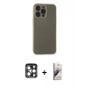 MARSİLYAN™- iPhone 15 Pro Max Kılıf Atlas Minimal Prime - Siyah Bilvis 3D Mat Cam Ekran Koruyucu + PVD Metal Kamera Lens - LT