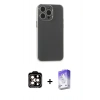 MARSİLYAN™- iPhone 15 Pro Max Kılıf Atlas Minimal Prime - Siyah Bilvis 5in1 3D Magic Cam Ekran Koruyucu + PVD Metal Kamera Lens - TU