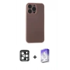 MARSİLYAN™- iPhone 15 Pro Max Kılıf Atlas Minimal Prime - Siyah Bilvis 5in1 3D Magic Cam Ekran Koruyucu + Lacivert PVD Metal Kamera Lens