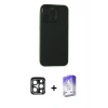 MARSİLYAN™- iPhone 15 Pro Max Kılıf Atlas Minimal Prime - Siyah Bilvis 5in1 3D Magic Cam Ekran Koruyucu + Lacivert PVD Metal Kamera Lens