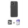 MARSİLYAN™- iPhone 15 Pro Max Kılıf Atlas Minimal Prime - Siyah Bilvis 5in1 3D Magic Cam Ekran Koruyucu + Lacivert PVD Metal Kamera Lens