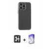 MARSİLYAN™- iPhone 15 Pro Max Kılıf Atlas Minimal Prime - Siyah Bilvis 5in1 3D Magic Cam Ekran Koruyucu + PVD Metal Kamera Lens - GI