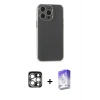 MARSİLYAN™- iPhone 15 Pro Max Kılıf Atlas Minimal Prime - Siyah Bilvis 5in1 3D Magic Cam Ekran Koruyucu + PVD Metal Kamera Lens - GS