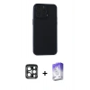 MARSİLYAN™- iPhone 15 Pro Max Kılıf Atlas Minimal Prime - Siyah Bilvis 5in1 3D Magic Cam Ekran Koruyucu + Lacivert PVD Metal Kamera Lens
