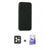 MARSİLYAN™- iPhone 15 Pro Max Kılıf Atlas Minimal Prime - Siyah Bilvis 5in1 5D Magic Hayalet Cam Ekran Koruyucu + PVD Metal Kamera Lens - SH