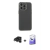 MARSİLYAN™- iPhone 15 Pro Max Kılıf Atlas Minimal Prime - Siyah Bilvis 5in1 5D Magic Hayalet Cam Ekran Koruyucu + Gümüş Raze Metal Kamera Lens