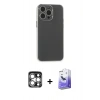 MARSİLYAN™- iPhone 15 Pro Max Kılıf Atlas Minimal Prime - Siyah Bilvis 5in1 5D Magic Hayalet Cam Ekran Koruyucu + PVD Metal Kamera Lens - GS