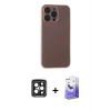 MARSİLYAN™- iPhone 15 Pro Max Kılıf Atlas Minimal Prime - Siyah Bilvis 5in1 5D Magic Hayalet Cam Ekran Koruyucu + PVD Metal Kamera Lens - SH