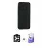 MARSİLYAN™- iPhone 15 Pro Max Kılıf Atlas Minimal Prime - Siyah Bilvis 5in1 5D Magic Hayalet Cam Ekran Koruyucu + PVD Metal Kamera Lens - TU
