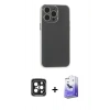 MARSİLYAN™- iPhone 15 Pro Max Kılıf Atlas Minimal Prime - Siyah Bilvis 5in1 5D Magic Hayalet Cam Ekran Koruyucu + PVD Metal Kamera Lens - SH