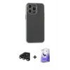 MARSİLYAN™- iPhone 15 Pro Max Kılıf Atlas Minimal Prime - Siyah Bilvis 5in1 5D Magic Hayalet Cam Ekran Koruyucu + Raze Metal Kamera Lens - TMGI